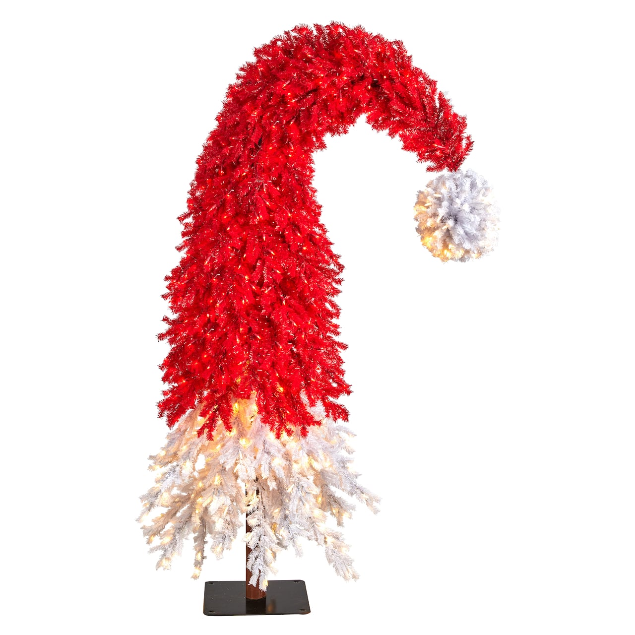 9ft. Pre-Lit Holiday Red Santa Hat Artificial Christmas Tree, White LED Lights